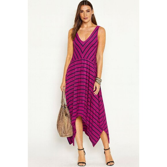 Lane Bryant Size 14/16 Purple Black Striped High-Low Dress - Picture 1 of 11